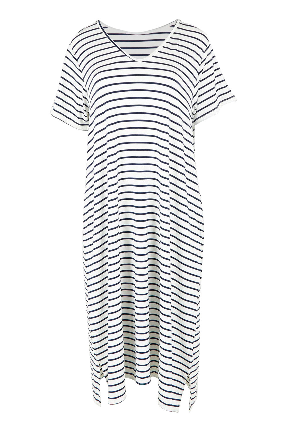 Product shot of the Irena Bamboo Tin colourShirt Dress - Navystripe (Blue), from the front