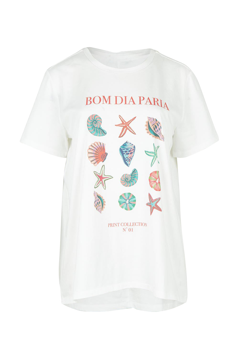 Product shot of the Ellia Cotton Crew Tee in colour Bomdia (White), from the front