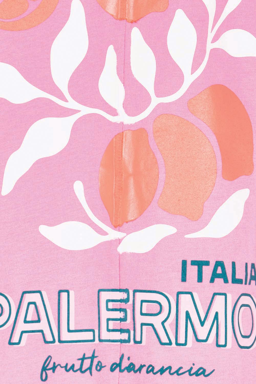 Product shot of the Ellia Print Tee – Italian in colour Italian, showing detail