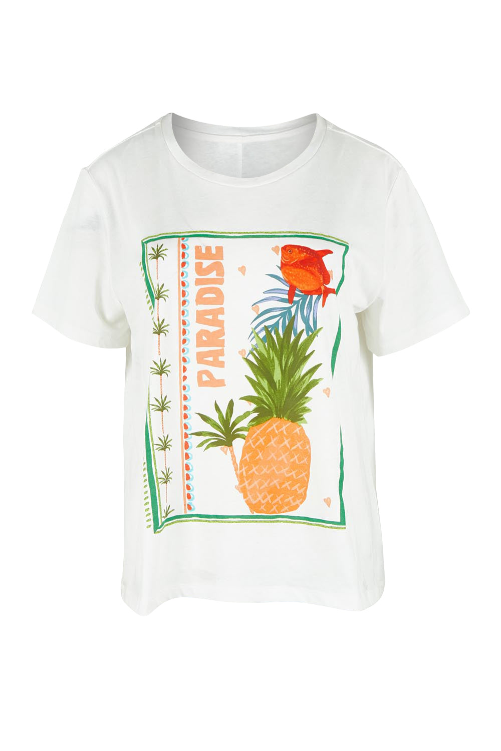 Product shot of the Ellia Cotton Crew Tee in colour Paradise (White), from the front