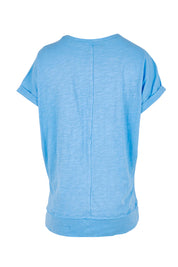 Product shot of the Shirley Cotton Short Sleeve Tee in colour Blue (Blue), from the back