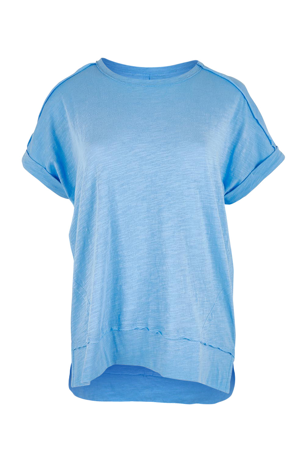 Product shot of the Shirley Cotton Short Sleeve Tee in colour Blue (Blue), from the front