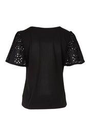 Product shot of the Lottie Embroidered Cotton Tee in colour Black (Black), from the back