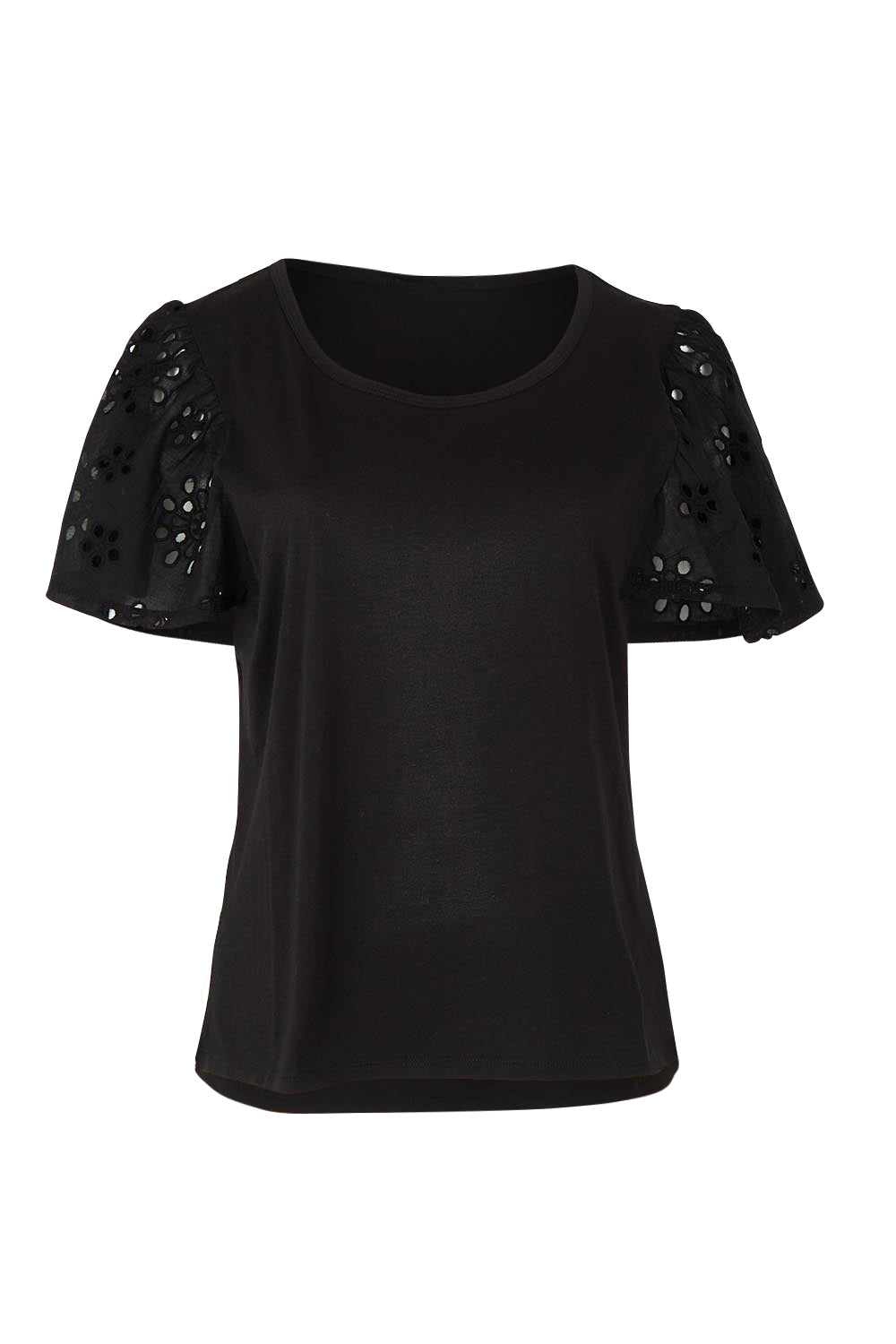 Product shot of the Lottie Embroidered Cotton Tee in colour Black (Black), from the front