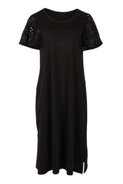 Product shot of the Sawyer Embroidered Cotton Dress in colour Black (Black), from the front
