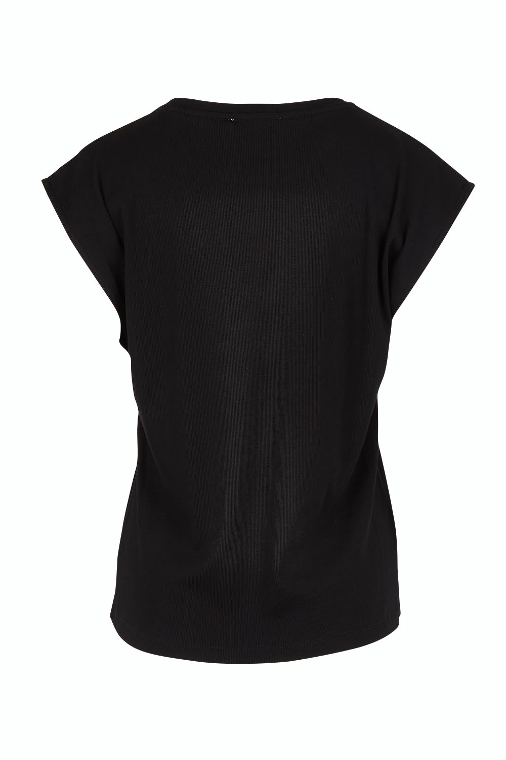 Product shot of the Cuff Cotton Blend Rib Tee in colour Black (Black), from the back