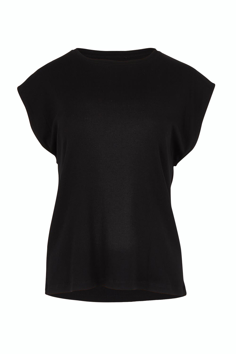Product shot of the Cuff Cotton Blend Rib Tee in colour Black (Black), from the front