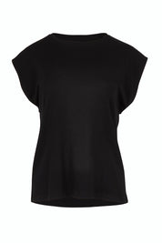 Product shot of the Cuff Cotton Blend Rib Tee in colour Black (Black), from the front