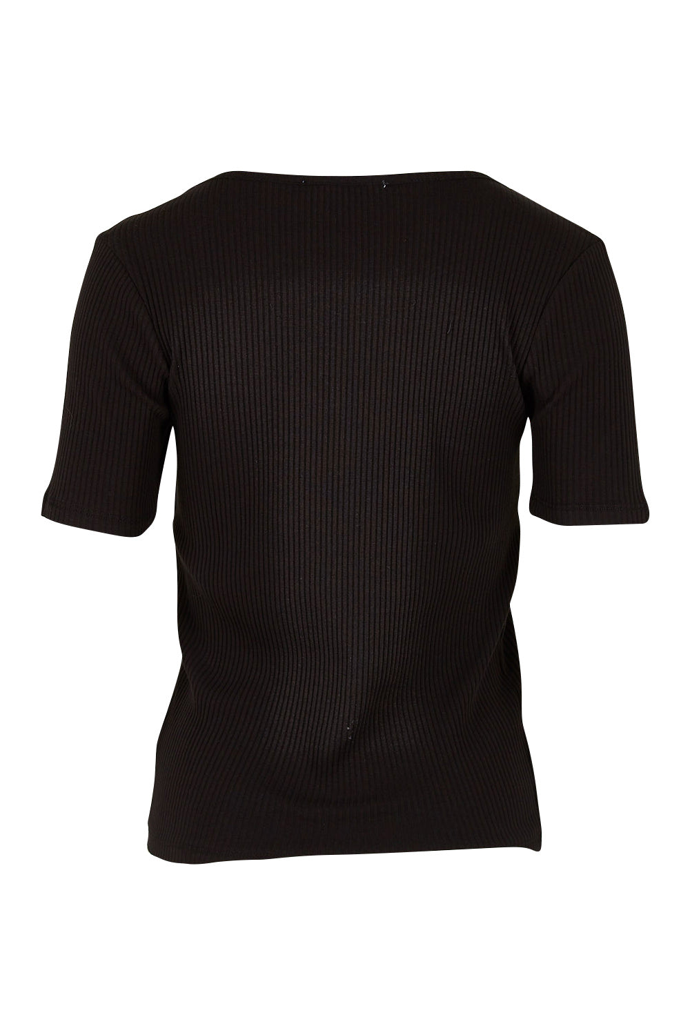 Product shot of the Stacey Rib Tee in colour Black (Black), from the back