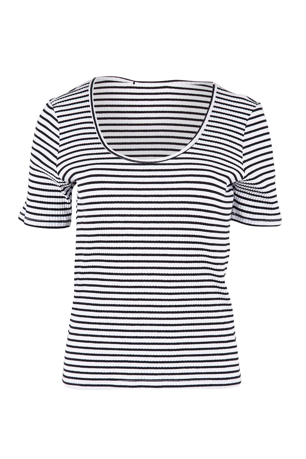 Product shot of the Stacey Rib Tee in colour Whiteblack (White), from the front