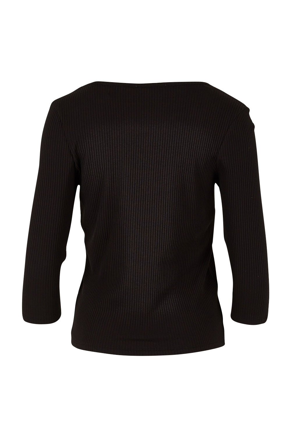 Product shot of the Rosa 3/4 Rib Top in colour Black (Black), from the back