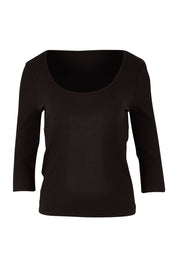 Product shot of the Rosa 3/4 Rib Top in colour Black (Black), from the front