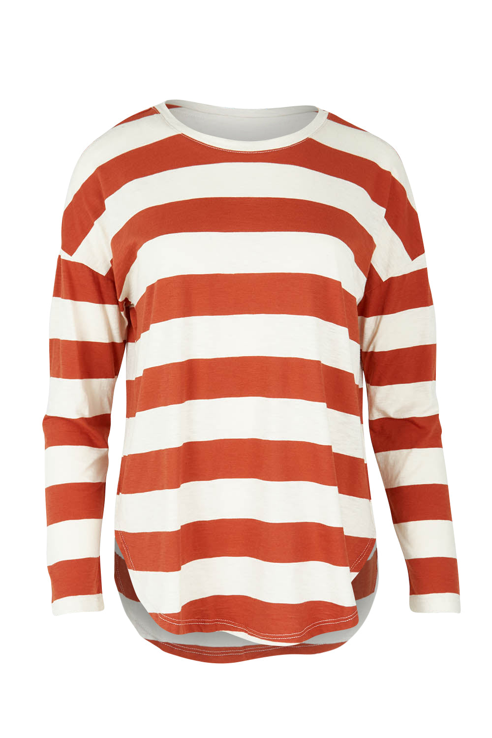 Product shot of the Jessie Long Sleeve Tee in colour Terracotta, from the front