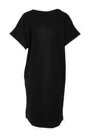 Product shot of the Elise V Neck Cotton Rib Dress in colour Black (Black), from the back