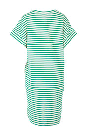 Product shot of the Elise V Neck Cotton Rib Dress in colour Green (Green), from the back