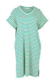 Product shot of the Elise V Neck Cotton Rib Dress in colour Green (Green), from the front