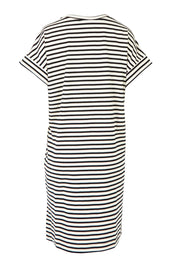 Product shot of the Elise V Neck Cotton Rib Dress in colour Whiteblk, from the back