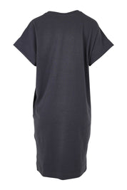 Product shot of the Elise Cotton Vin colourNeck Rib Dress - Steel (Grey), from the back