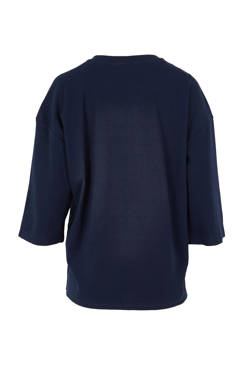 Product shot of the Raven Cotton Top in colour Navy (Blue), from the back