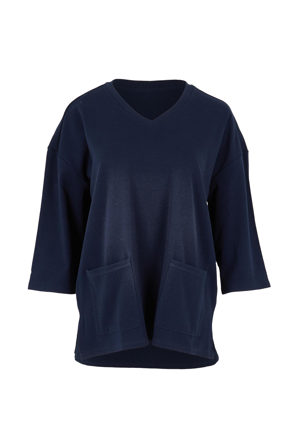 Product shot of the Raven Cotton Top in colour Navy (Blue), from the front