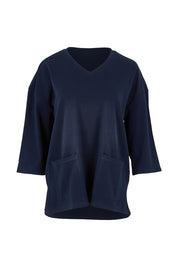 Product shot of the Raven Cotton Top in colour Navy (Blue), from the front