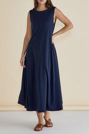 Preloved Sabrina Cotton Maxi Dress - Navy