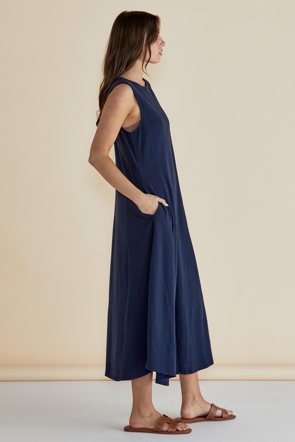 Preloved Sabrina Cotton Maxi Dress - Navy