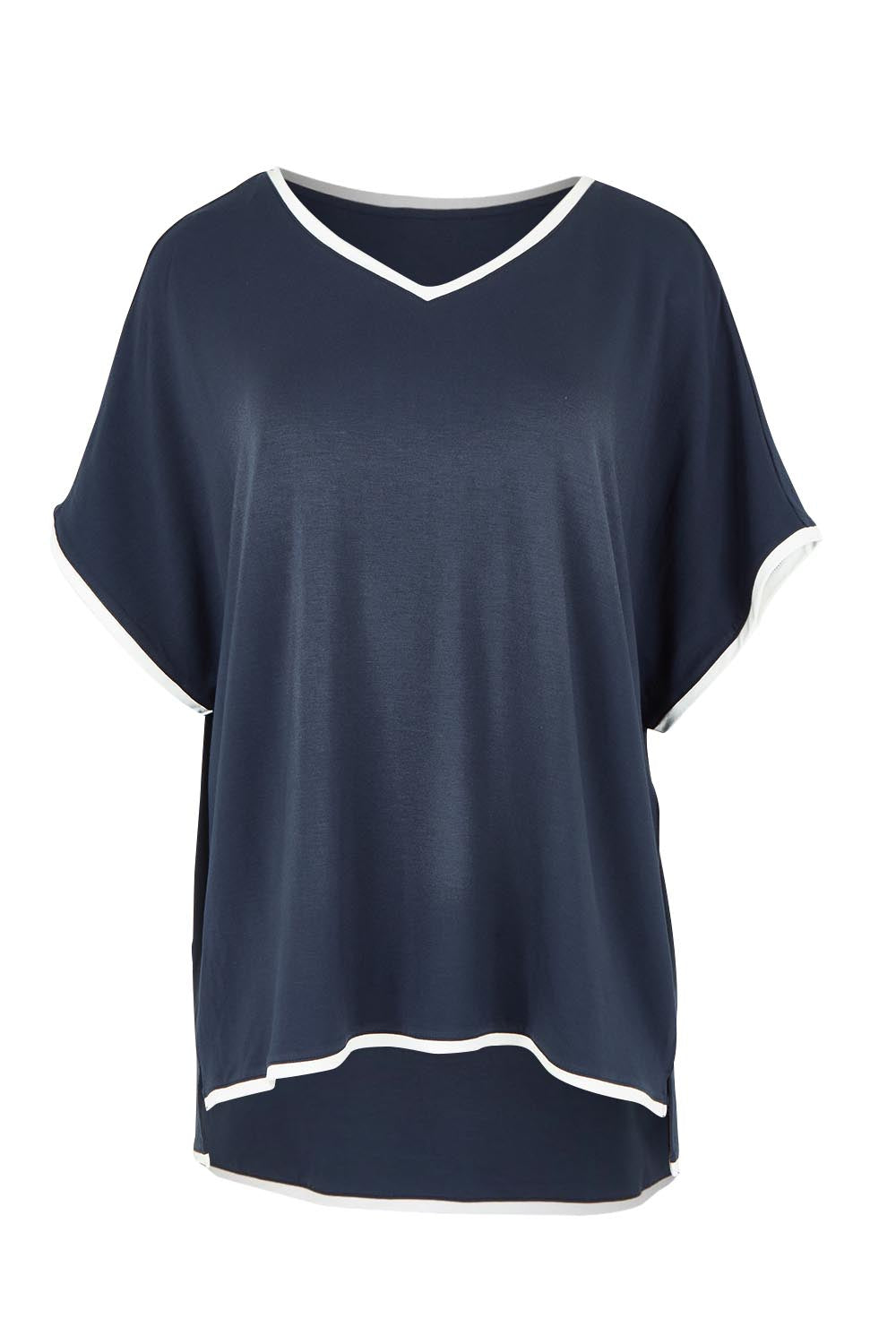 Product shot of the Clara Tee in colour Petrol (Blue), from the front