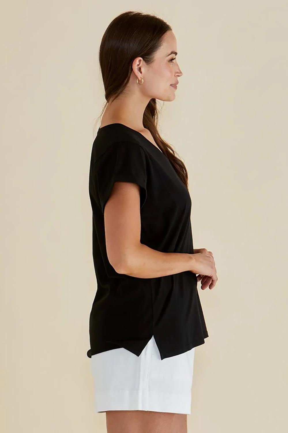 Ayla V-Neck Cotton Tee - Black