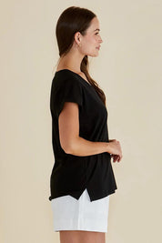 Ayla V-Neck Cotton Tee - Black