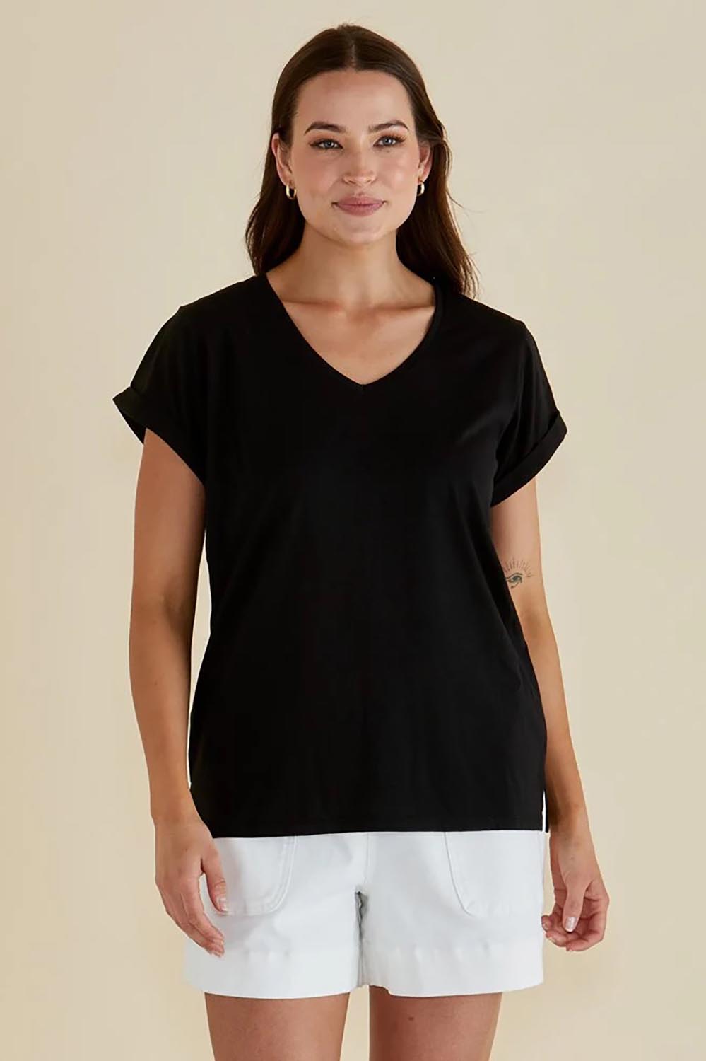 Ayla V-Neck Cotton Tee - Black