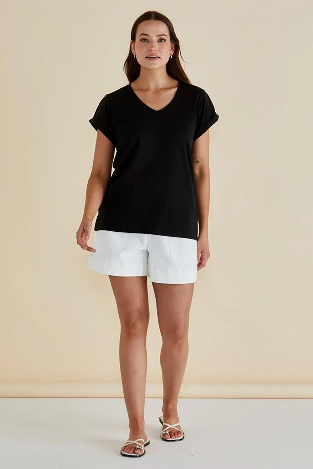 Ayla V-Neck Cotton Tee - Black