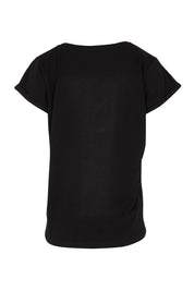Product shot of the Ayla Vin colourNeck Cotton Tee - Black (Black), from the back