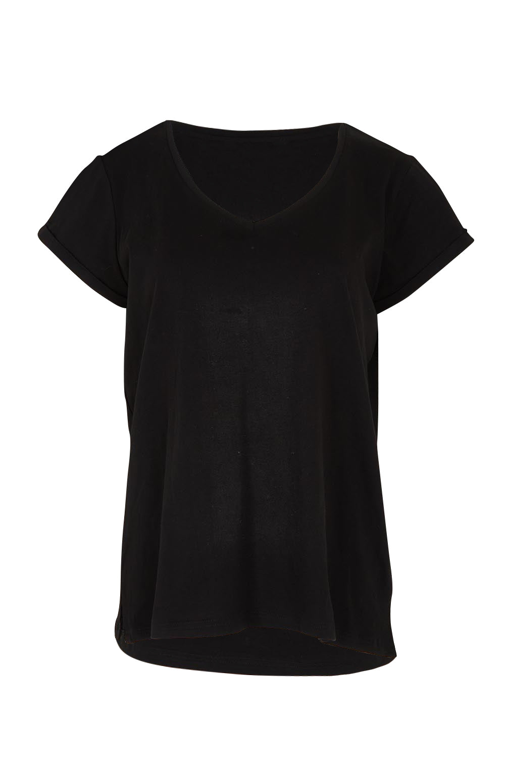 Product shot of the Ayla Vin colourNeck Cotton Tee - Black (Black), from the front
