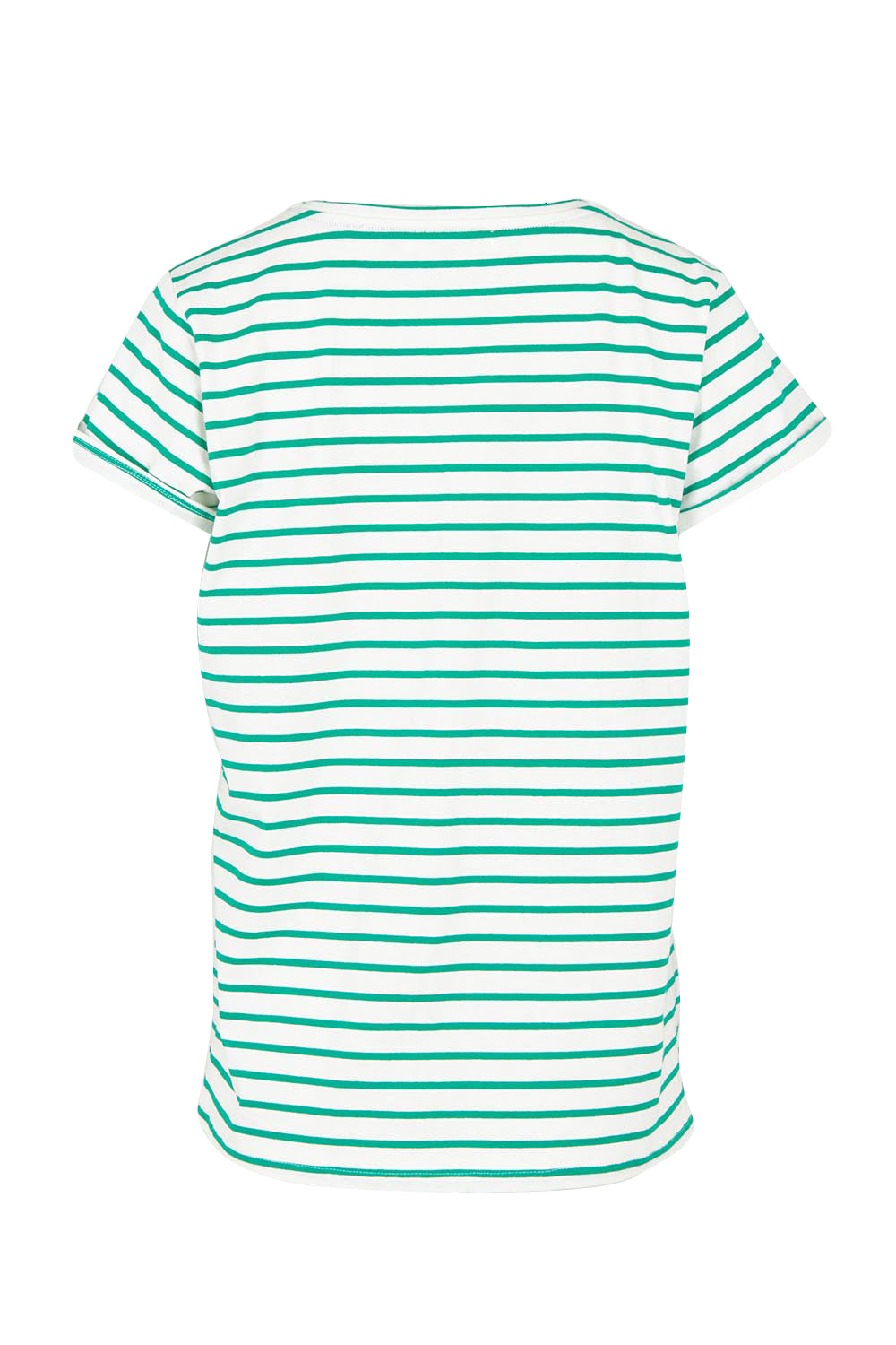 Product shot of the Caia Cotton Crew Tee in colour Grnstripe (Green), from the back