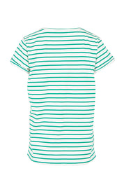 Product shot of the Caia Cotton Crew Tee in colour Grnstripe (Green), from the back