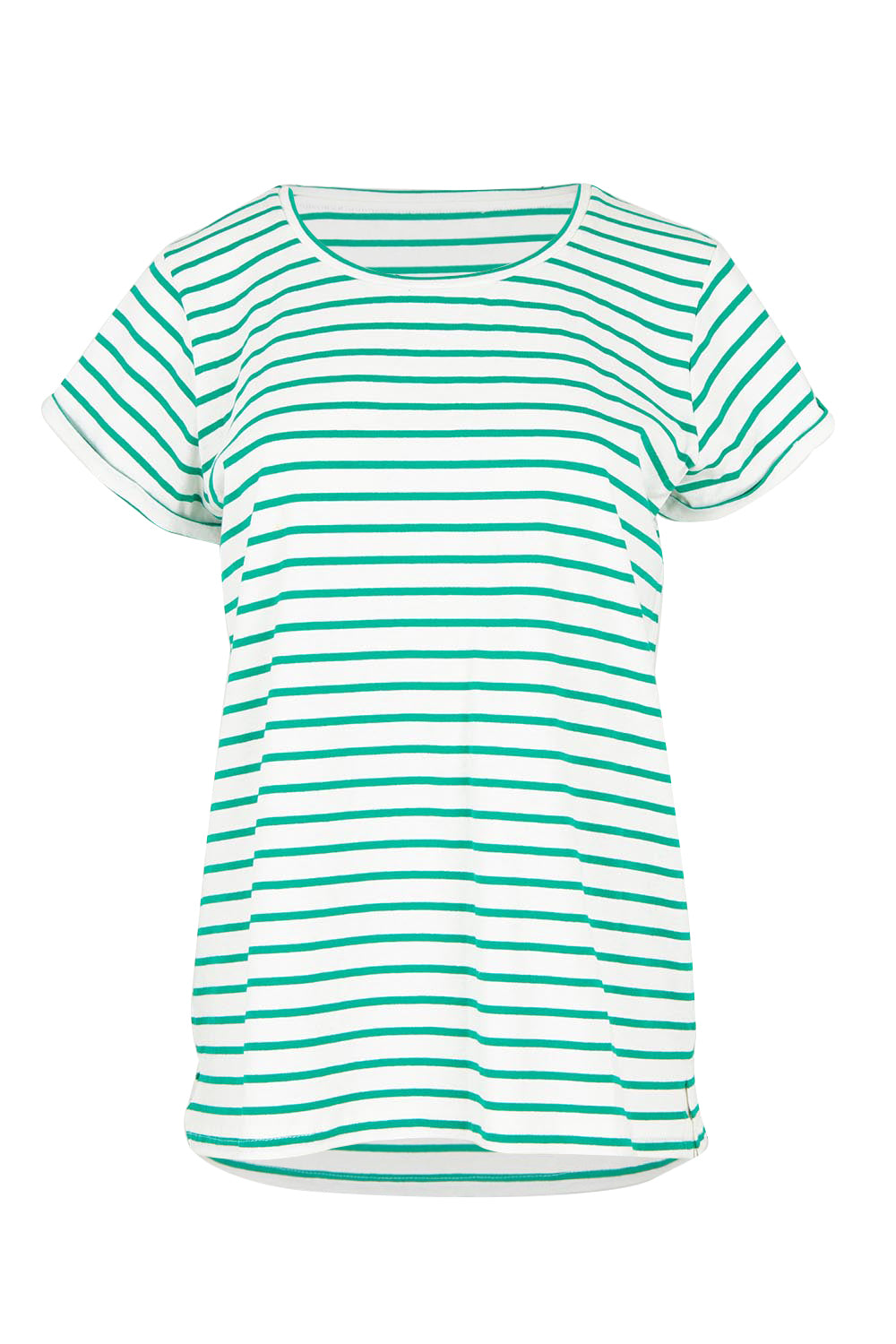 Product shot of the Caia Cotton Crew Tee in colour Grnstripe (Green), from the front