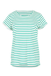 Product shot of the Caia Cotton Crew Tee in colour Grnstripe (Green), from the front