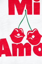 Product shot of the Relax Boxy Cotton Tee in colour Cherry (Red), detail