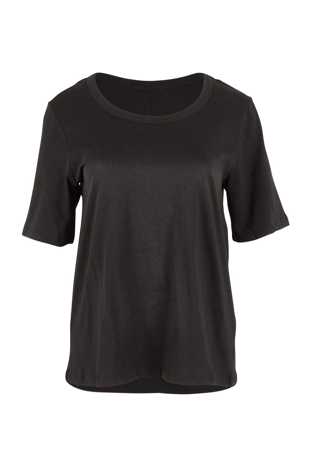 Product shot of the Riley Cotton Tee in colour Black (Black), from the front