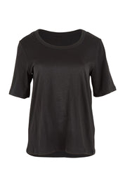 Product shot of the Riley Cotton Tee in colour Black (Black), from the front