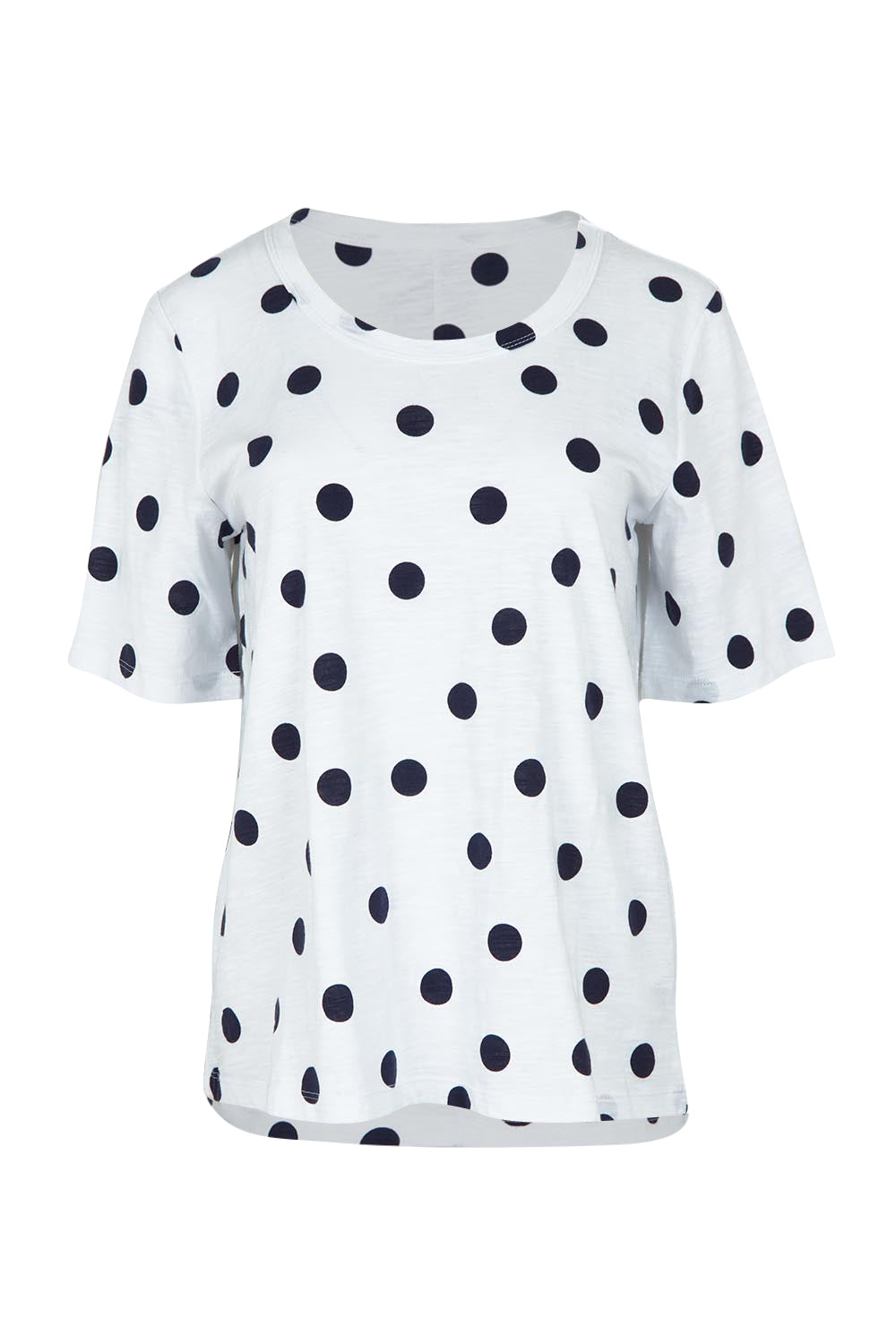 Product shot of the Riley Cotton Tee in colour Navydot, from the front