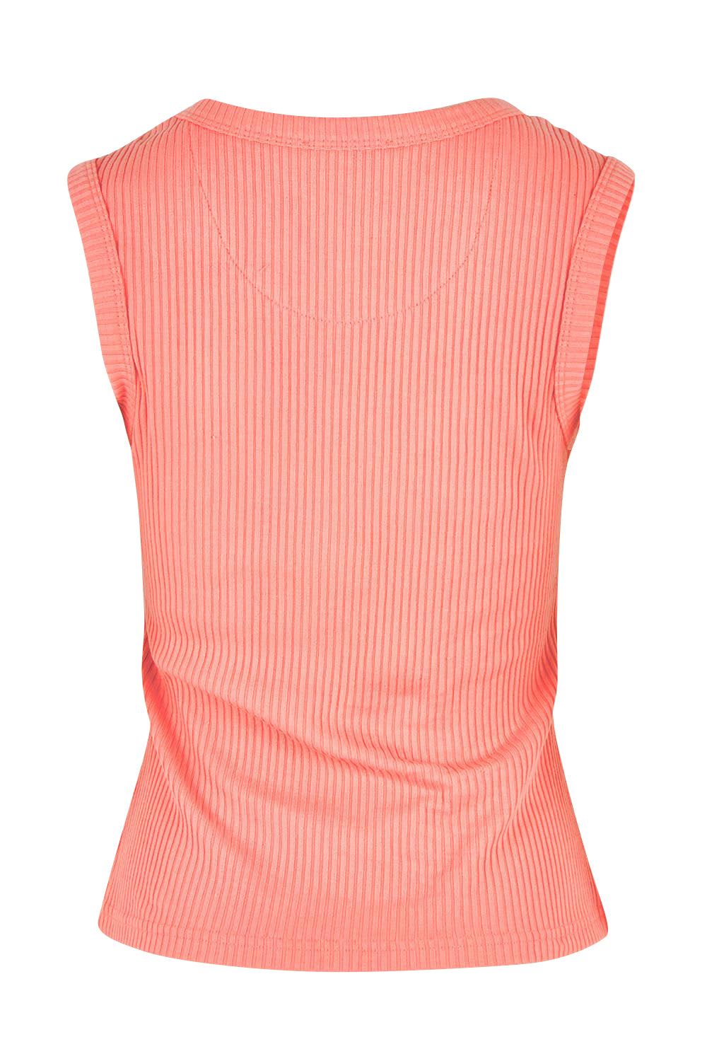 Product shot of the Francis Rib Tank in colour Peach (Pink), from the back