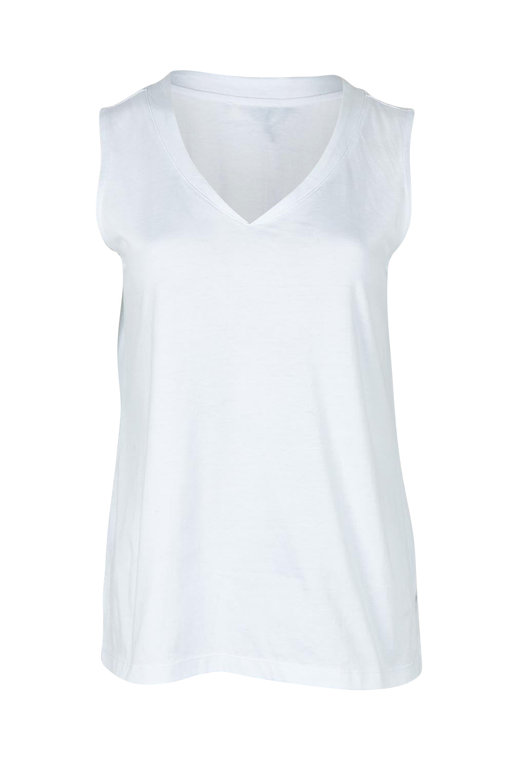 Product shot of the Trinity Vin colourNeck Cotton Tank - White (White), from the front
