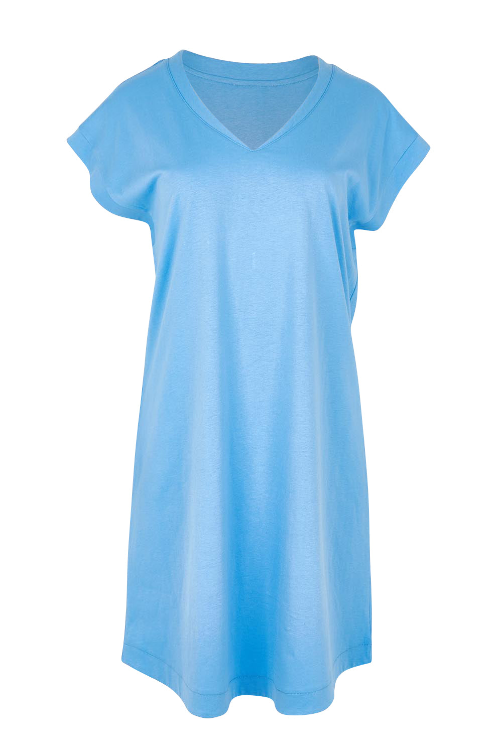 Product shot of the Daphne Vin colourNeck Cotton Dress - Powderblue (Blue), from the front