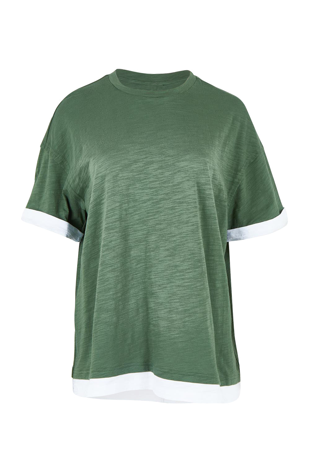 Product shot of the Cotton Boyfriend Tee in colour Green (Green), from the front