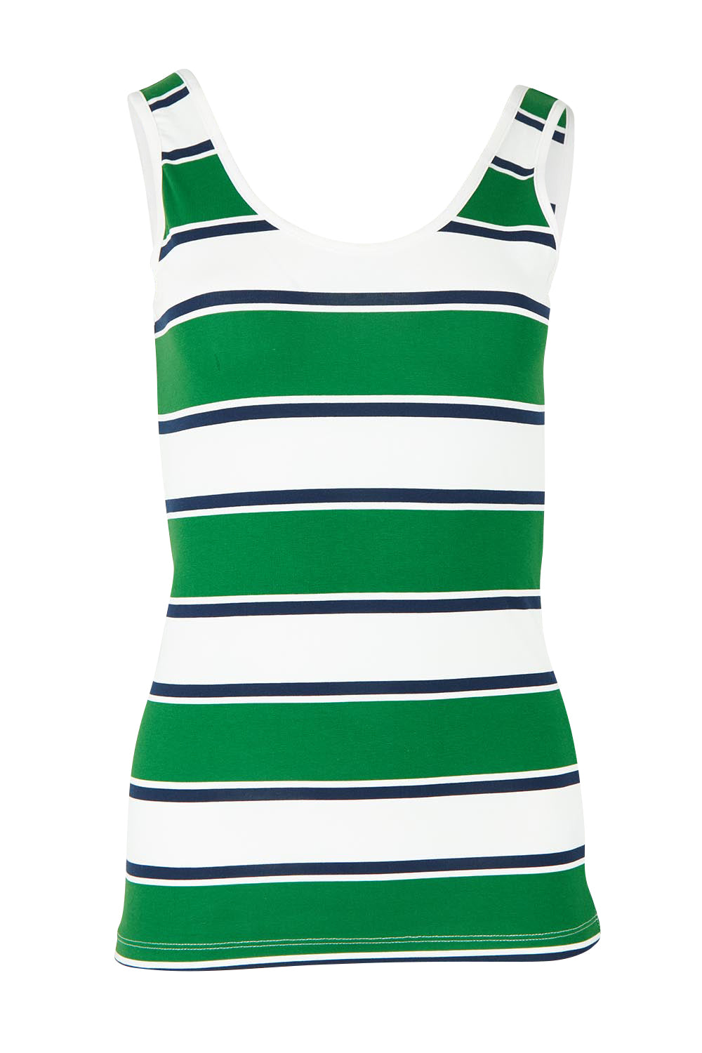 Product shot of the Emma Cotton Scoop Tank in colour Green (Green), from the front