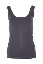 Product shot of the Emma Cotton Scoop Tank in colour Steel (Grey), from the front