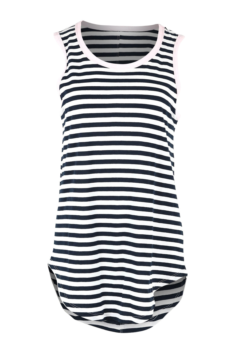 Product shot of the Keira Cotton Tank in colour Navystrpnk (Blue), from the front