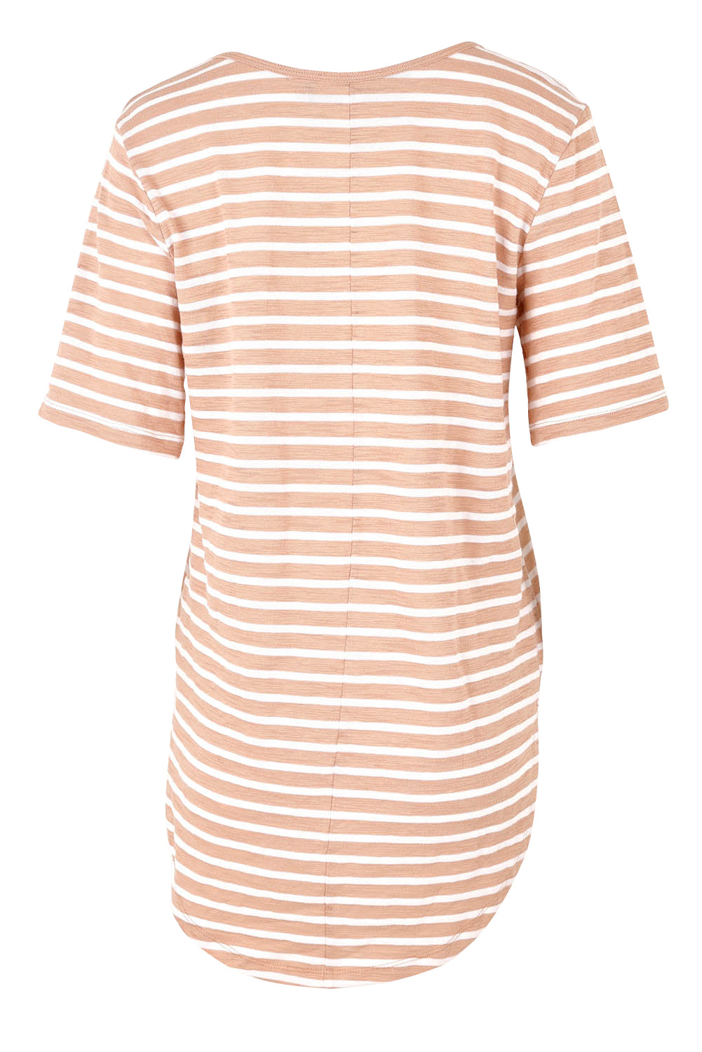 Product shot of the Ariana Cotton Tee in colour Beigestrip, from the back